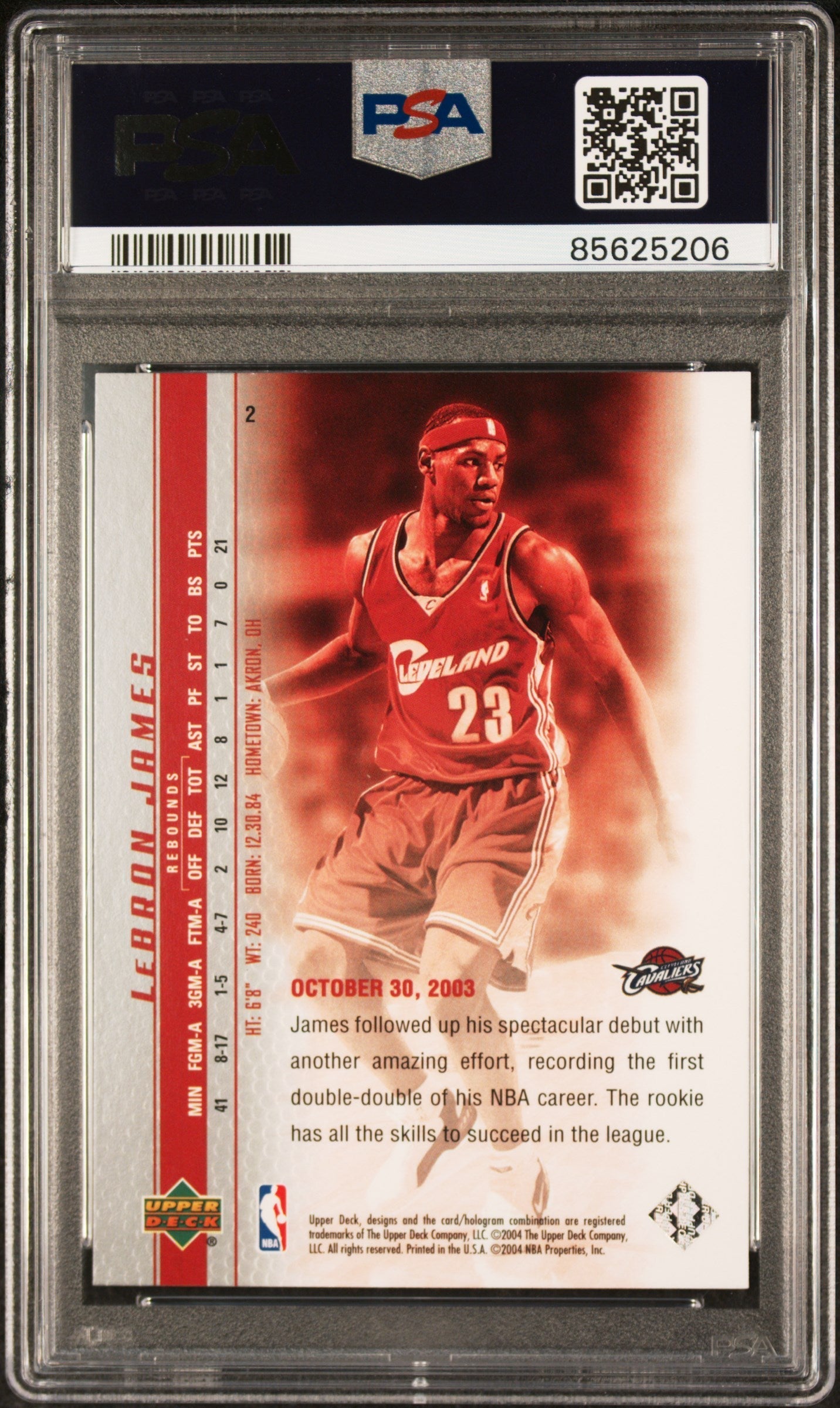 Graded 2003-04 Upper Deck UD LeBron James #2 Phenomenal Beginning Rookie RC Basketball Card PSA 9 Mint