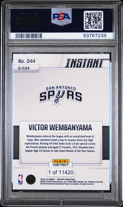 Graded 2023 Panini Instant Victor Wembanyama #544 Rookie RC Basketball Card PSA 9 Mint