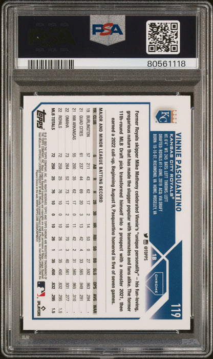 Graded 2023 Topps Chrome Vinnie Pasquantino #119 Rookie RC Baseball Card PSA 10 Gem Mint