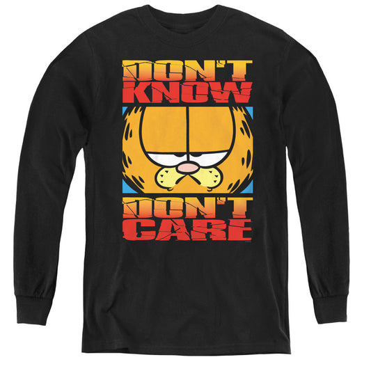 Garfield Dont Know Dont Care Long Sleeve Kids Youth T Shirt Black