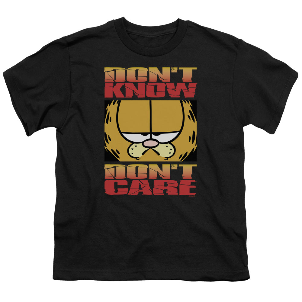 Garfield Dont Know Dont Care Kids Youth T Shirt Black