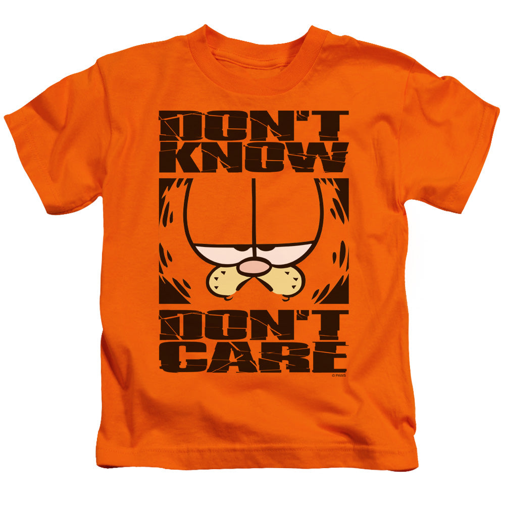 Garfield Dont Know Dont Care Juvenile Kids Youth T Shirt Orange