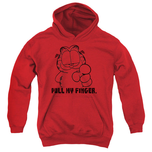 Garfield Pull My Finger Kids Youth Hoodie Red