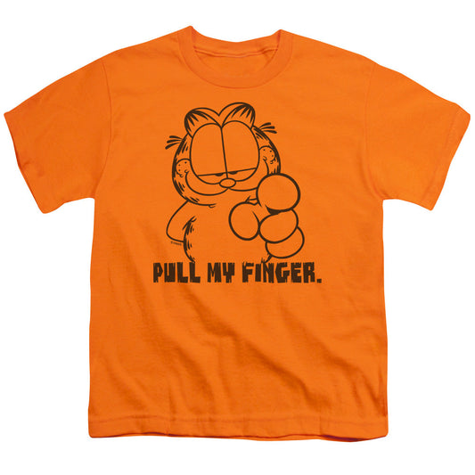 Garfield Pull My Finger Kids Youth T Shirt Orange