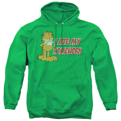 Garfield I Ate My Homework Mens Hoodie Kelly Green