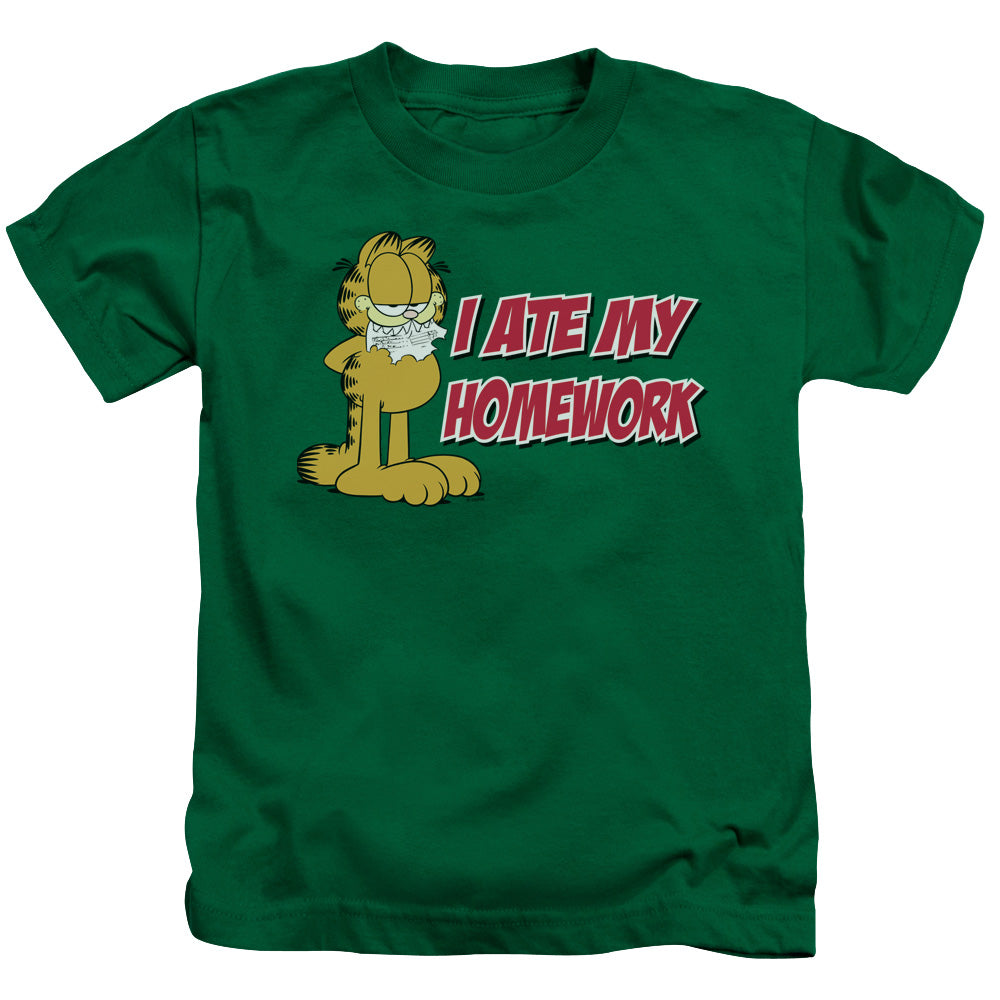 Garfield I Ate My Homework Juvenile Kids Youth T Shirt Kelly Green