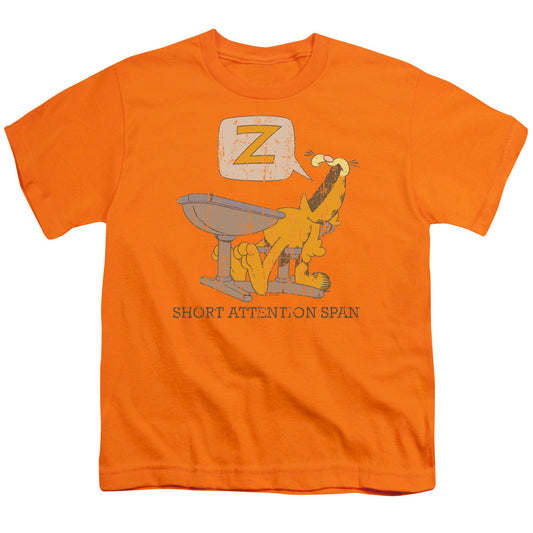 Garfield Attention Span Kids Youth T Shirt Orange