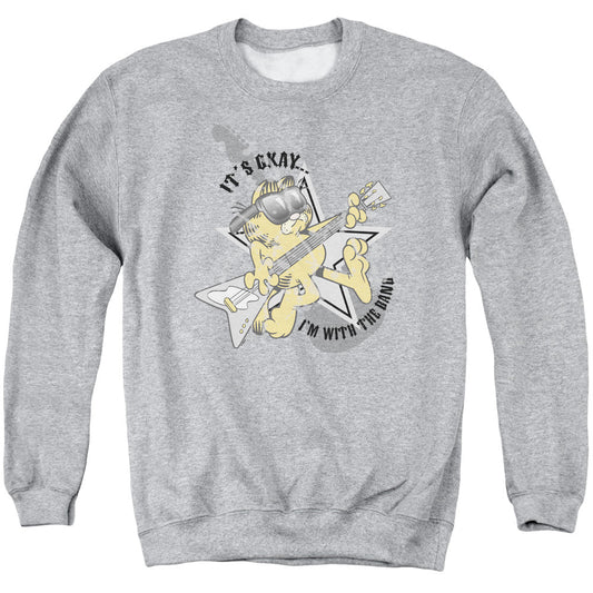 Garfield I'm With the Band Mens Crewneck Sweatshirt Athletic Heather