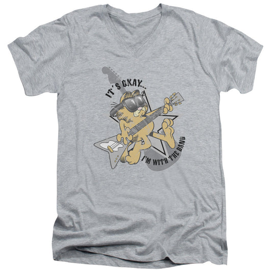 Garfield Im With the Band Mens Slim Fit V-Neck T Shirt Athletic Heather