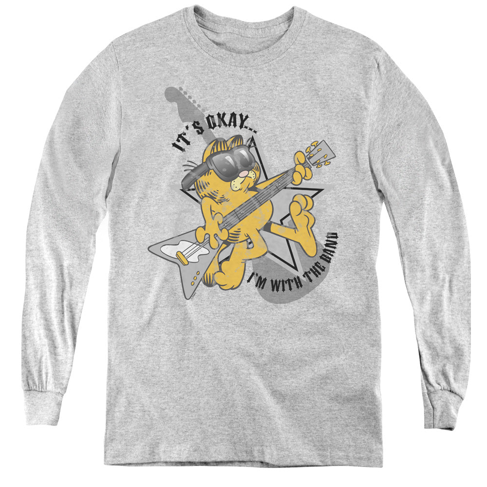 Garfield Im With the Band Long Sleeve Kids Youth T Shirt Athletic Heather