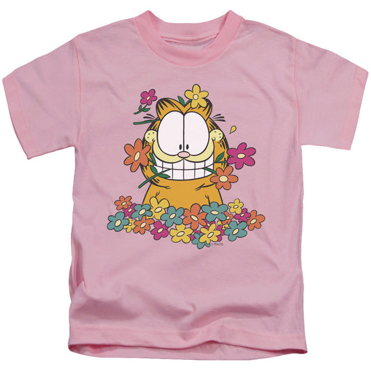Garfield in the Garden Juvenile Kids Youth T Shirt Pink