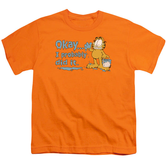 Garfield I Probably Did It Kids Youth T Shirt Orange