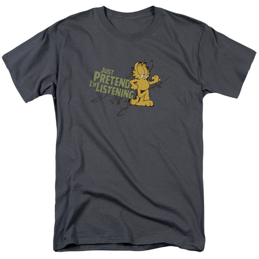 Garfield Just Pretend Im Listening Mens T Shirt Charcoal Officially Licensed