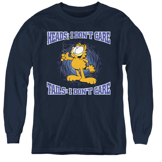 Garfield Heads or Tails Long Sleeve Kids Youth T Shirt Navy