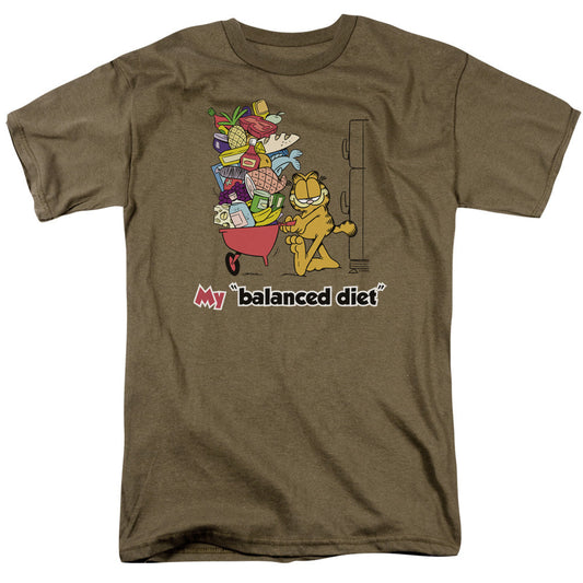 Garfield Balanced Diet Mens T Shirt Safari Green Officially Licensed