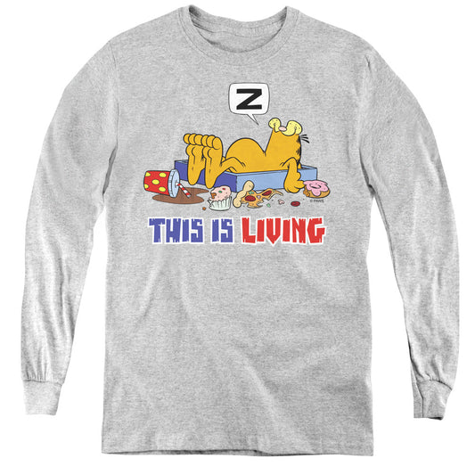 Garfield This is Living Long Sleeve Kids Youth T Shirt Athletic Heather