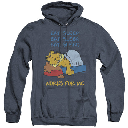 Garfield Works For Me Heather Mens Hoodie Navy