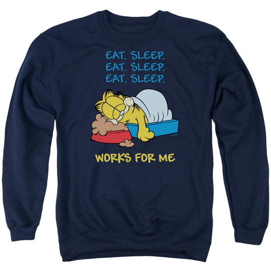 Garfield Works for Me Mens Crewneck Sweatshirt Navy