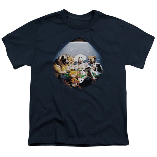 Garfield Playing With the Big Dogs Kids Youth T Shirt Navy