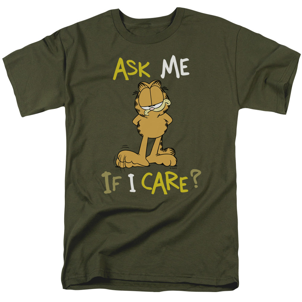 Garfield Ask Me If I Care Mens T Shirt Military Green Officially Licensed