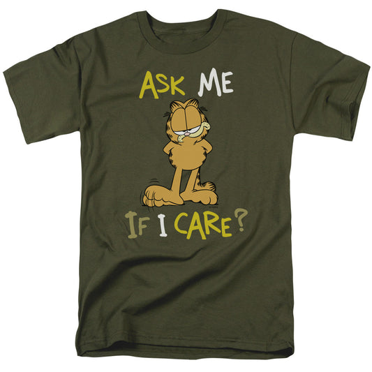 Garfield Ask Me If I Care Mens T Shirt Military Green Officially Licensed