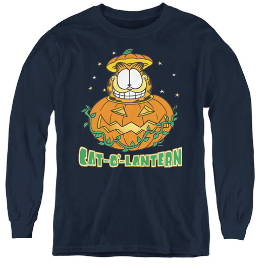 Garfield Cat O Lantern Long Sleeve Kids Youth T Shirt Navy