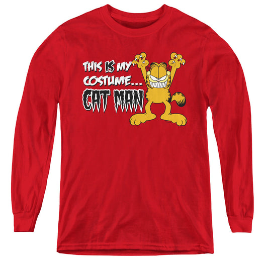 Garfield Cat Man Long Sleeve Kids Youth T Shirt Red