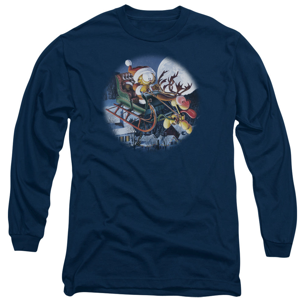 Garfield Moonlight Ride Mens Long Sleeve Shirt Navy Officially Licensed