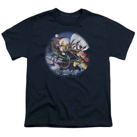 Garfield Moonlight Ride Kids Youth T Shirt Navy