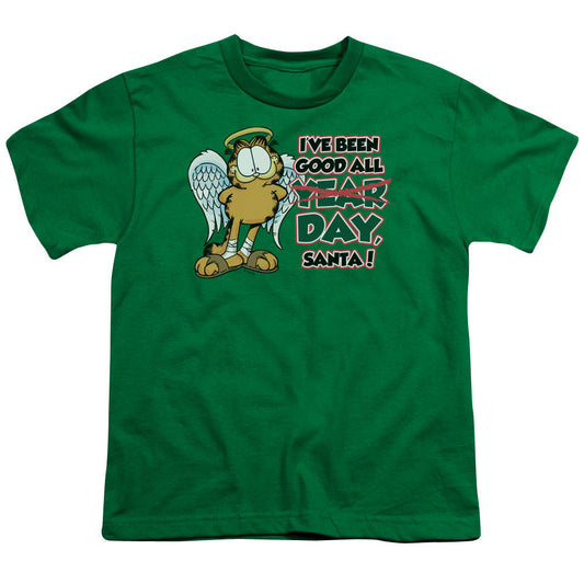 Garfield Ive Been Good Kids Youth T Shirt Kelly Green
