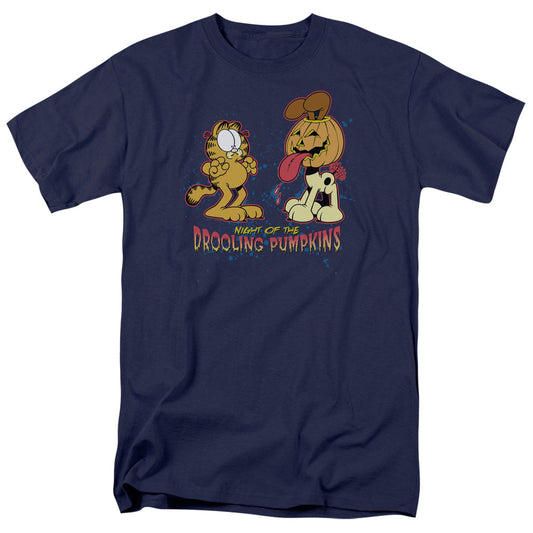 Garfield Drooling Pumpkins Mens T Shirt Navy Blue Officially Licensed
