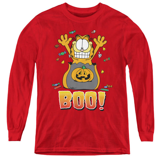Garfield Boo! Long Sleeve Kids Youth T Shirt Red