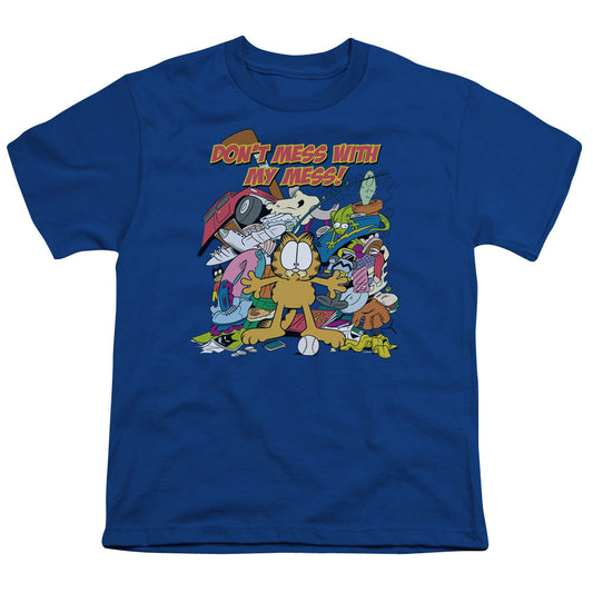 Garfield My Mess Kids Youth T Shirt Royal Blue