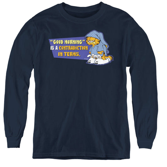 Garfield Contradicition in Terms Long Sleeve Kids Youth T Shirt Navy