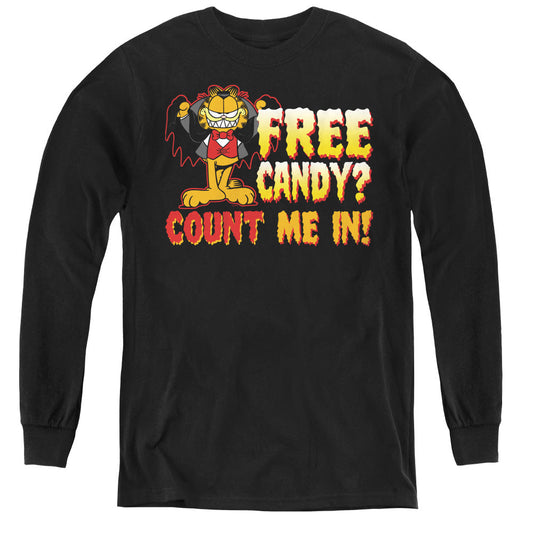 Garfield Count Me in Long Sleeve Kids Youth T Shirt Black