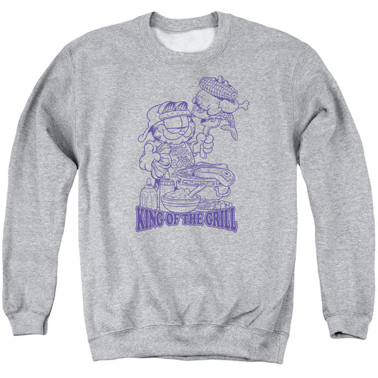 Garfield King of the Grill Mens Crewneck Sweatshirt Athletic Heather