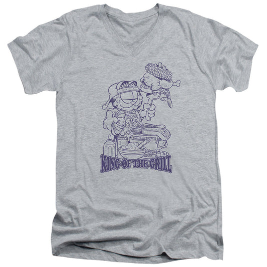 Garfield King of the Grill Mens Slim Fit V-Neck T Shirt Athletic Heather