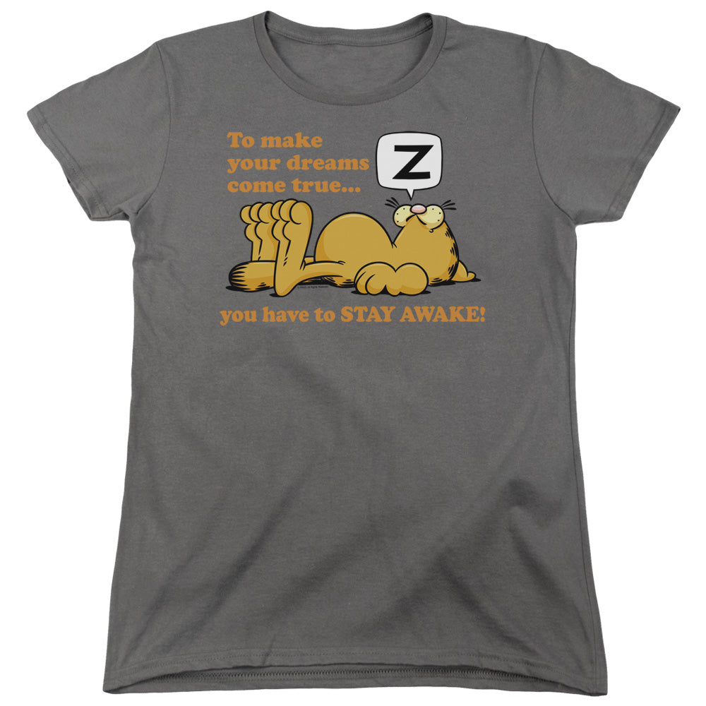 Garfield Stay Awake Womens T Shirt Charcoal