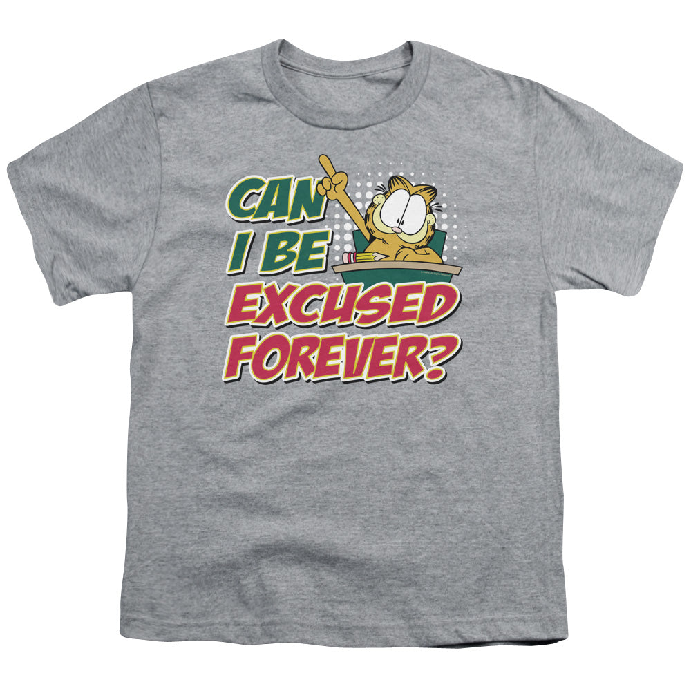 Garfield Excused Forever Kids Youth T Shirt Athletic Heather