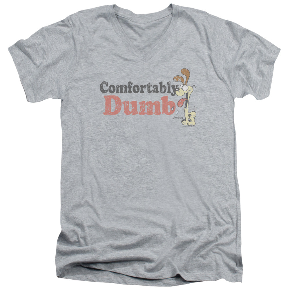 Garfield Comfortably Dumb Mens Slim Fit V-Neck T Shirt Athletic Heather