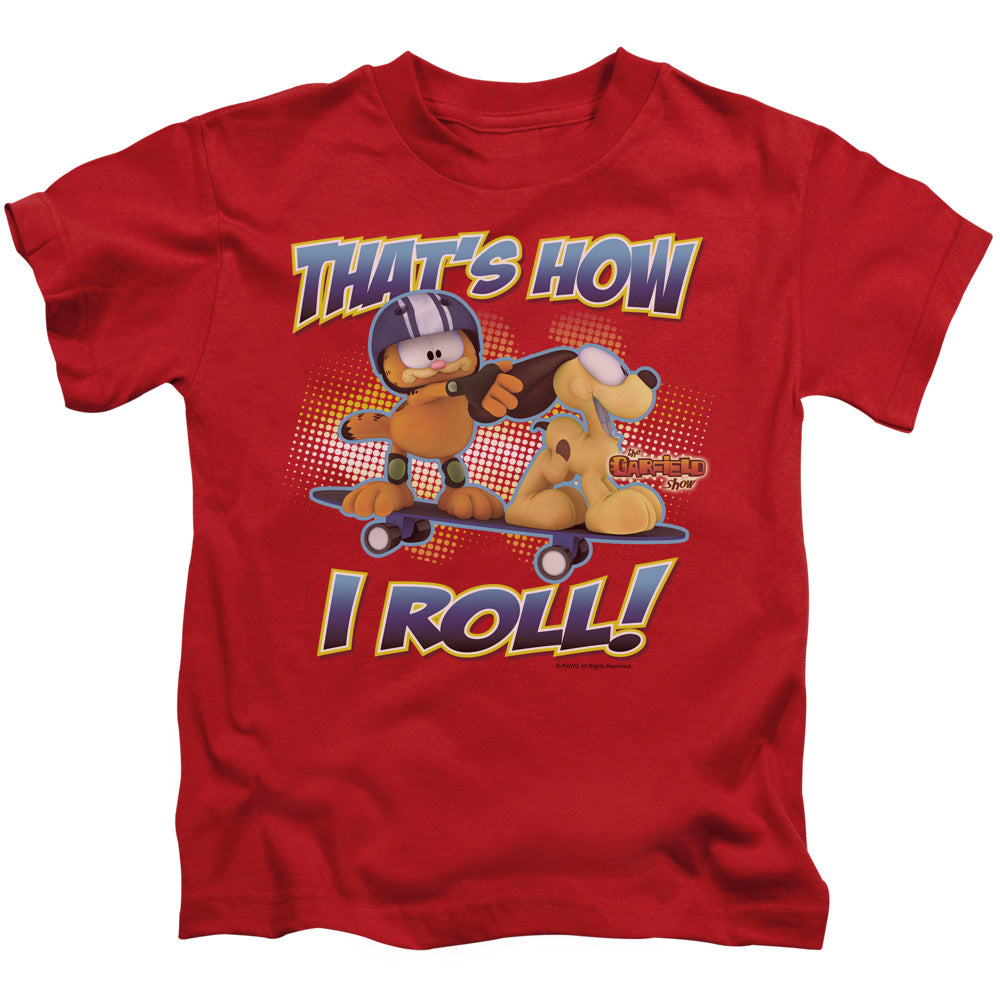 Garfield How I Roll Juvenile Kids Youth T Shirt Red