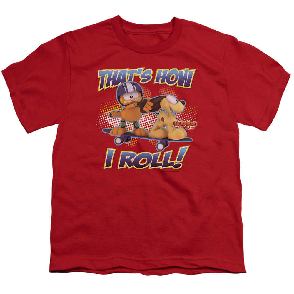 Garfield How I Roll Kids Youth T Shirt Red