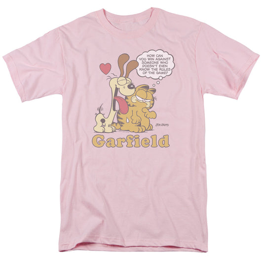 Garfield Cant Win Mens T Shirt Pink Officially Licensed