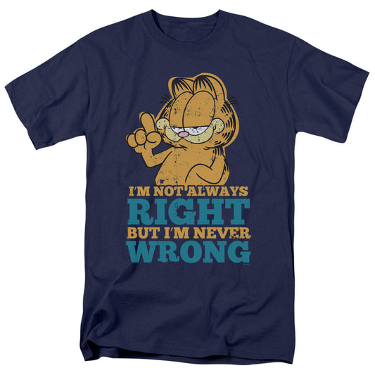Garfield Never Wrong Mens T Shirt Navy Blue Officially Licensed