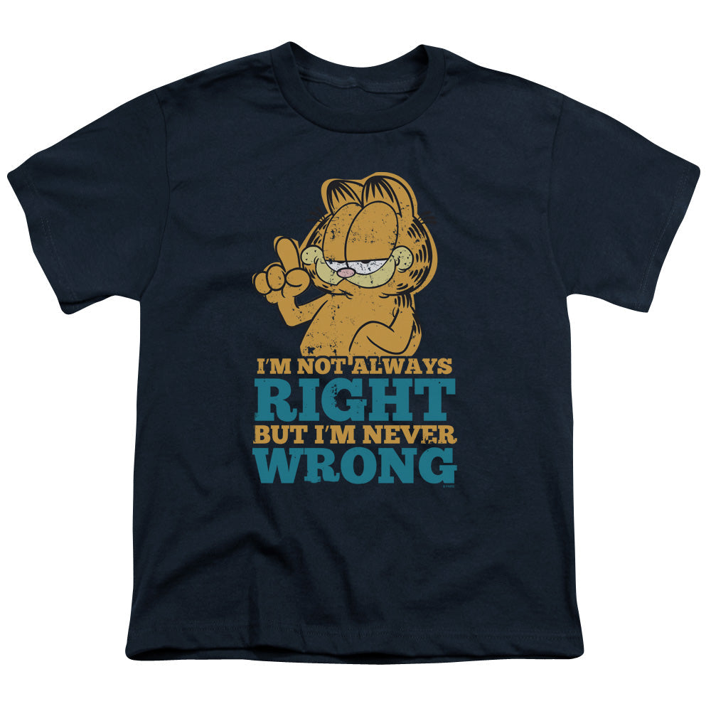 Garfield Never Wrong Kids Youth T Shirt Navy