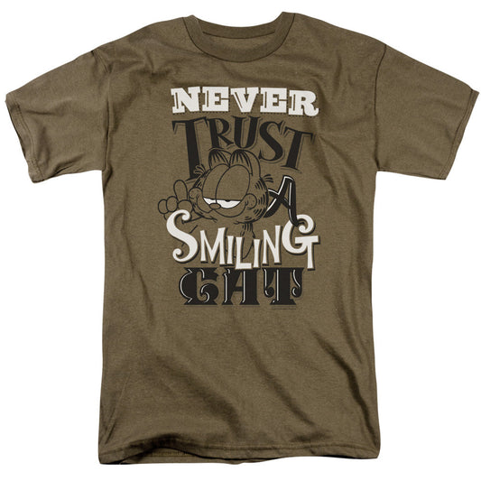 Garfield Never Trust Mens T Shirt Safari Green Officially Licensed