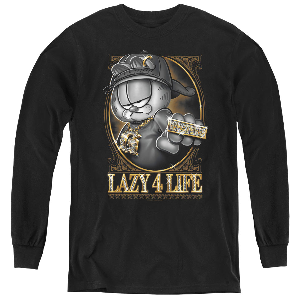 Garfield Lazy 4 Life Long Sleeve Kids Youth T Shirt Black