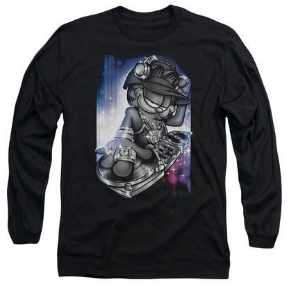Garfield Dj Lazy Mens Long Sleeve Shirt Black Officially Licensed