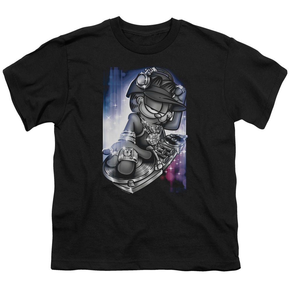 Garfield Dj Lazy Kids Youth T Shirt Black