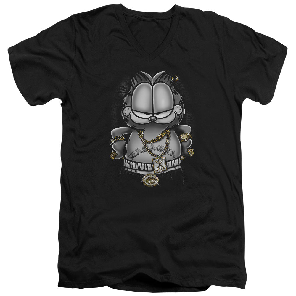 Garfield Lasagna for Life Mens Slim Fit V-Neck T Shirt Black